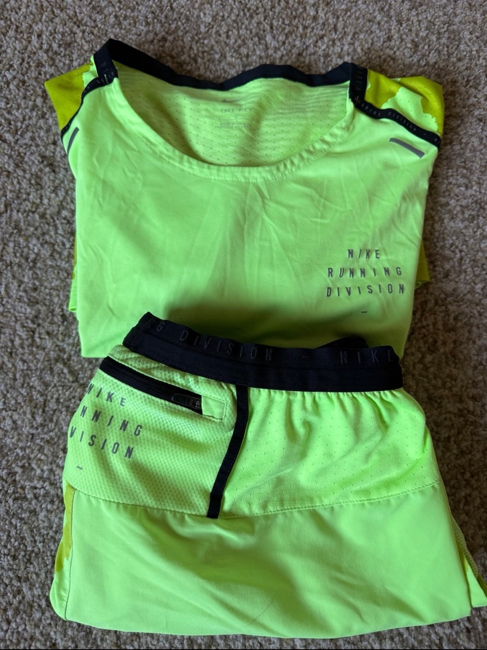 Nike Neon Yellow Running Top and Short Set